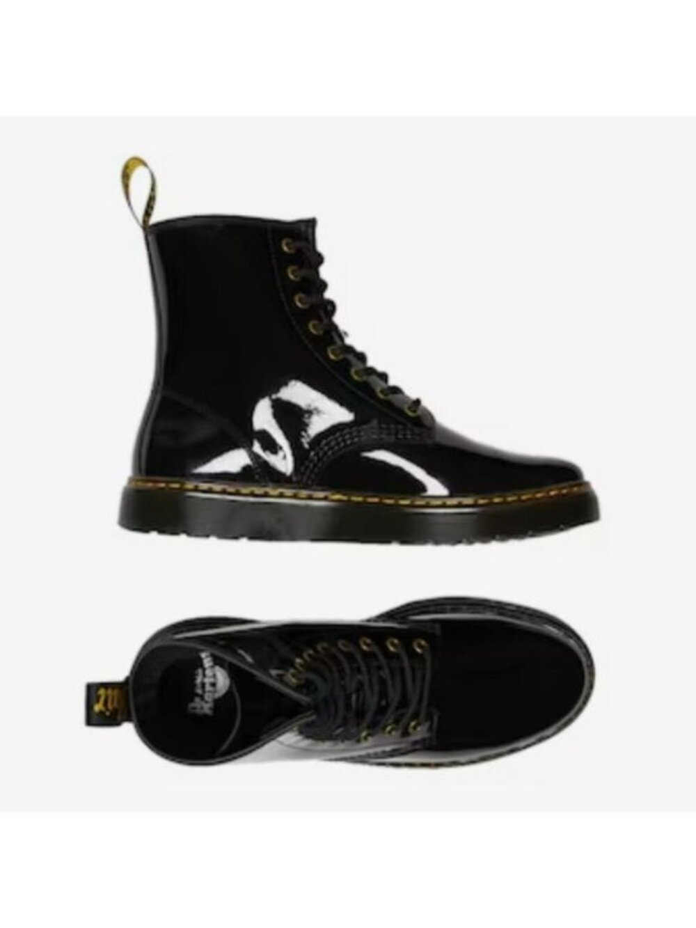 Dr. Martens Black Patent Zavala Combat Boots, Women's Size 8